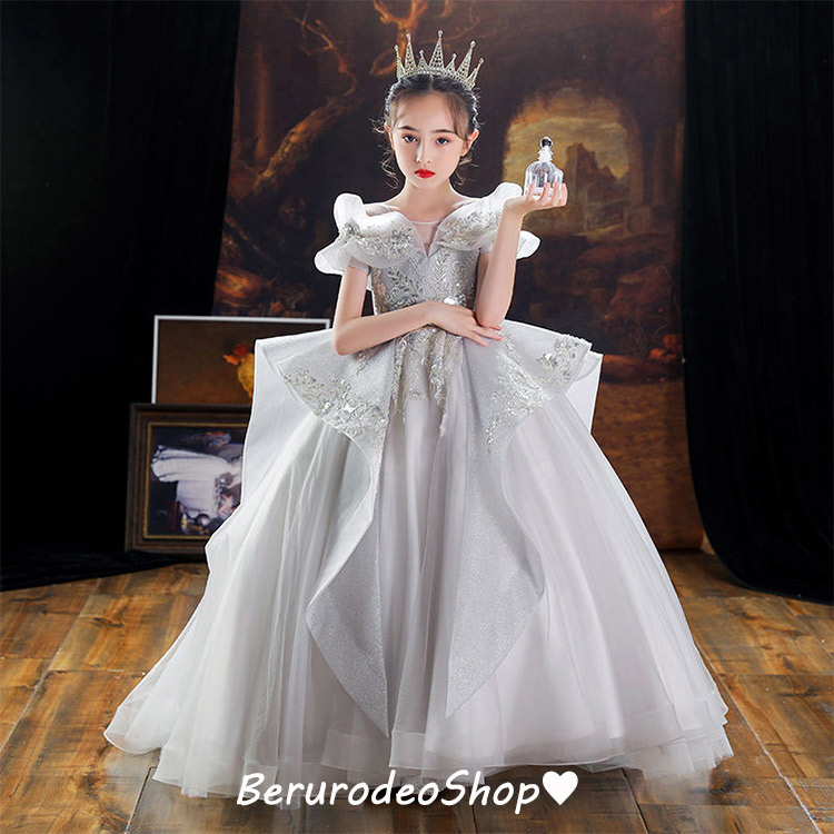 楽天市場】子供ドレス ピアノ発表会 ロングドレス グレー 女児ドレス