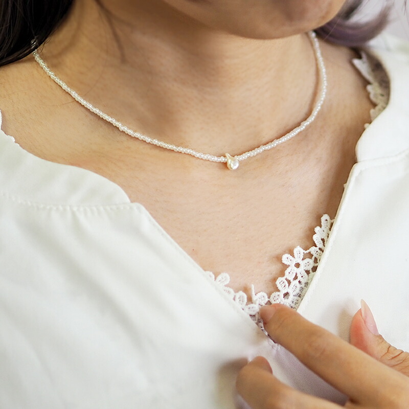 楽天市場】小粒 ガラスパール ネックレス 1粒 淡水真珠 アジャスター