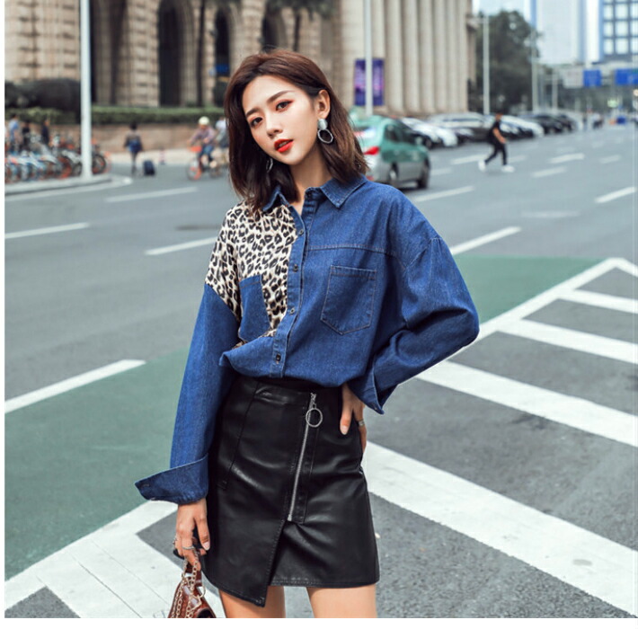 楽天市場】デニムシャツ レディース レオパード おしゃれ 切り替え