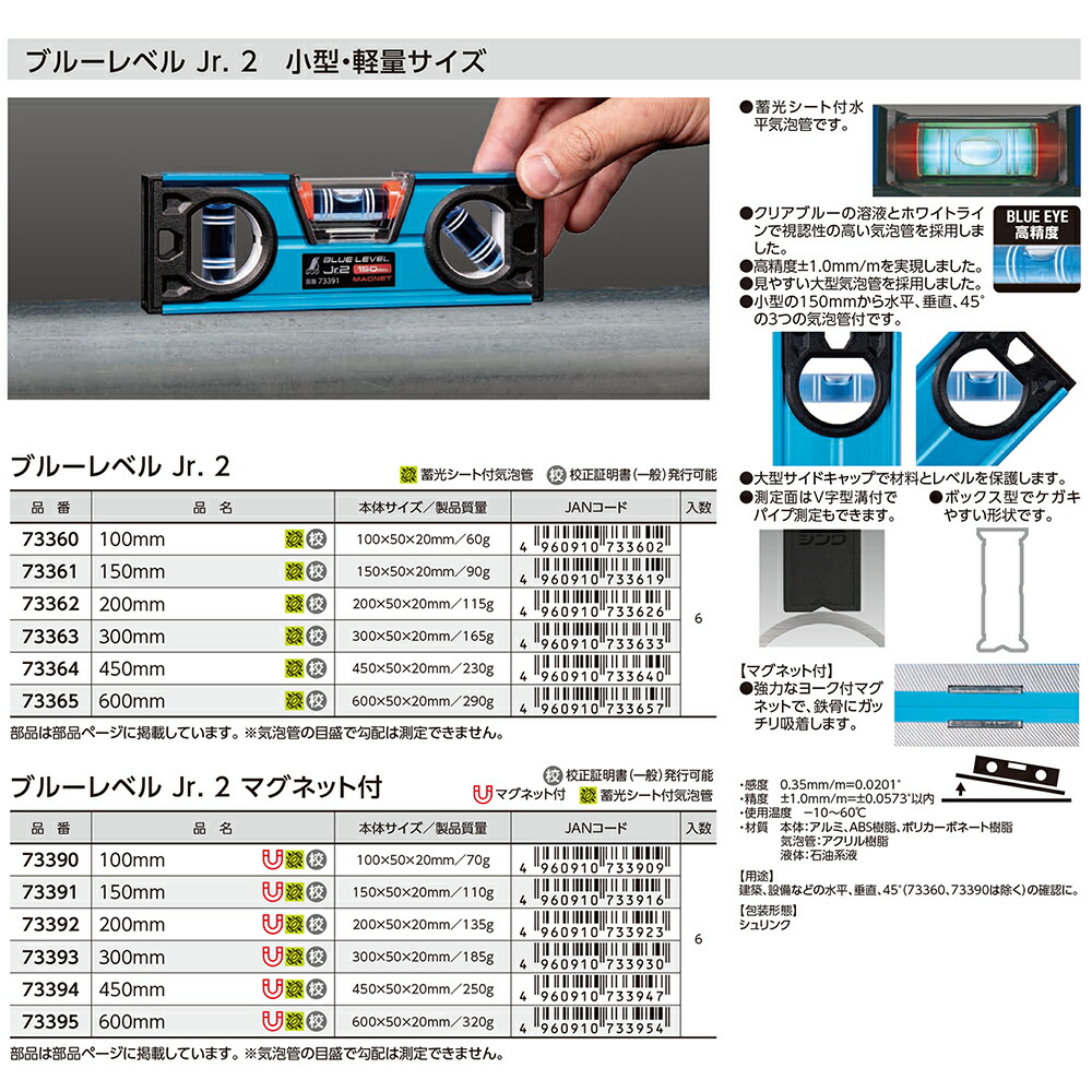 楽天市場】シンワ測定 小型軽量 水平器 ブルーレベル Jr 2 気泡管保護