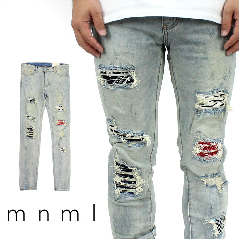 楽天市場】mnml ミニマル X214 STRETCH DENIM クラッシュ ダメージ