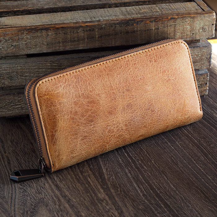 kudu革長財布 スエード ケース付き 2点セット キャメルカラー 一点物