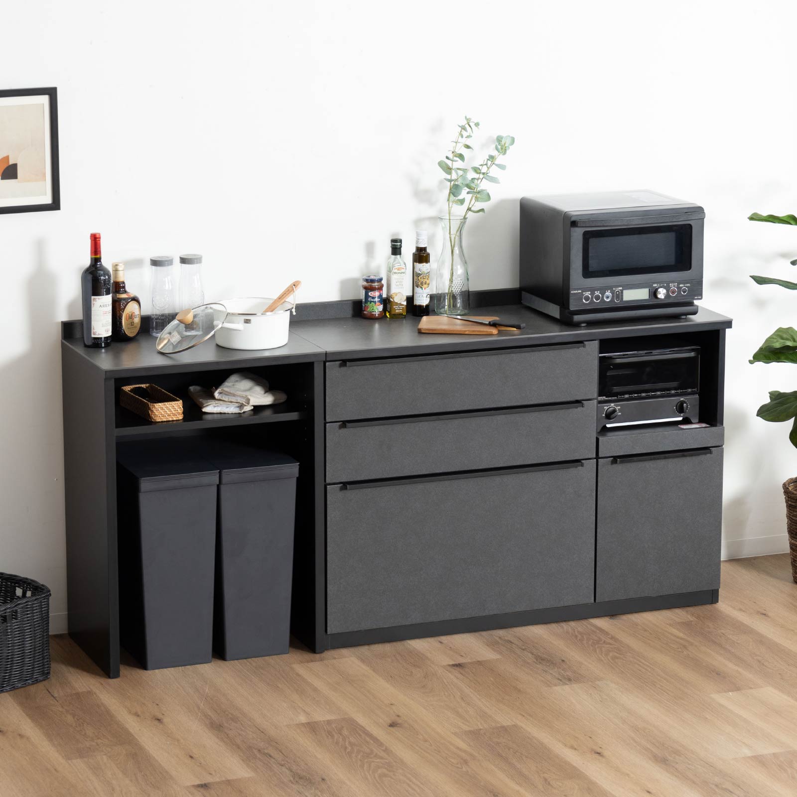 新品 ブラック キッチン収納 食器棚 黒 150cm幅 新品 ブラック 【下台