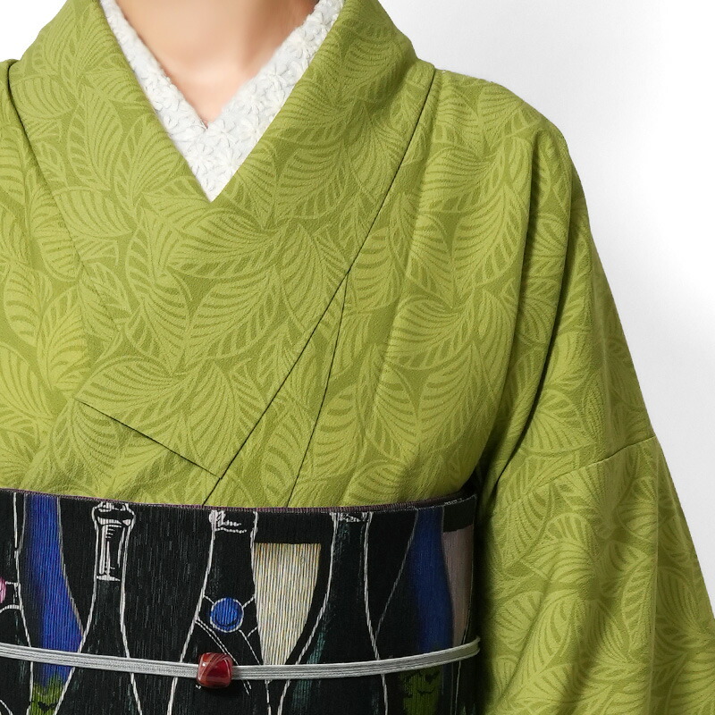 楽天市場】着物 黄緑 JAPAN MODE 葉 植物 袷 洗える着物 仕立て上がり