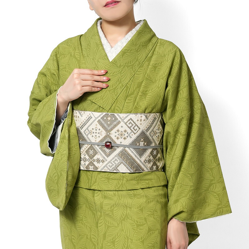 楽天市場】着物 黄緑 JAPAN MODE 葉 植物 袷 洗える着物 仕立て上がり
