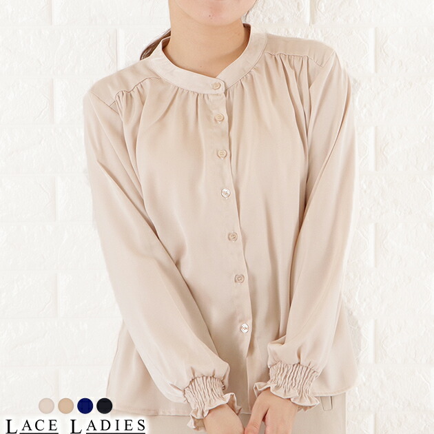 楽天市場】バンドカラー シフォン ブラウス シャツ レディース