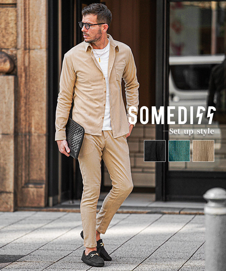 楽天市場】セットアップ メンズ カジュアル 長袖 シャツ メンズ 7分袖