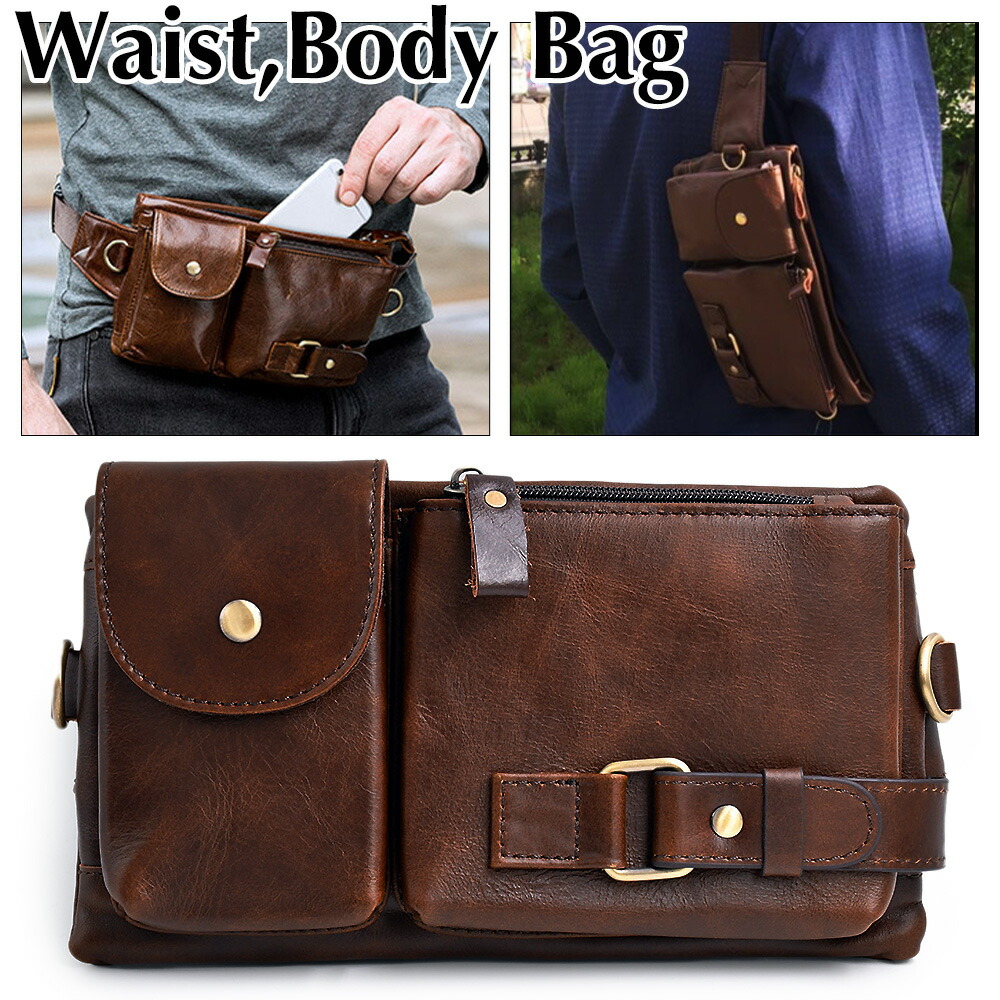 楽天市場】2way レザー ボディバッグ ウエストバッグ 本革 ブラウン