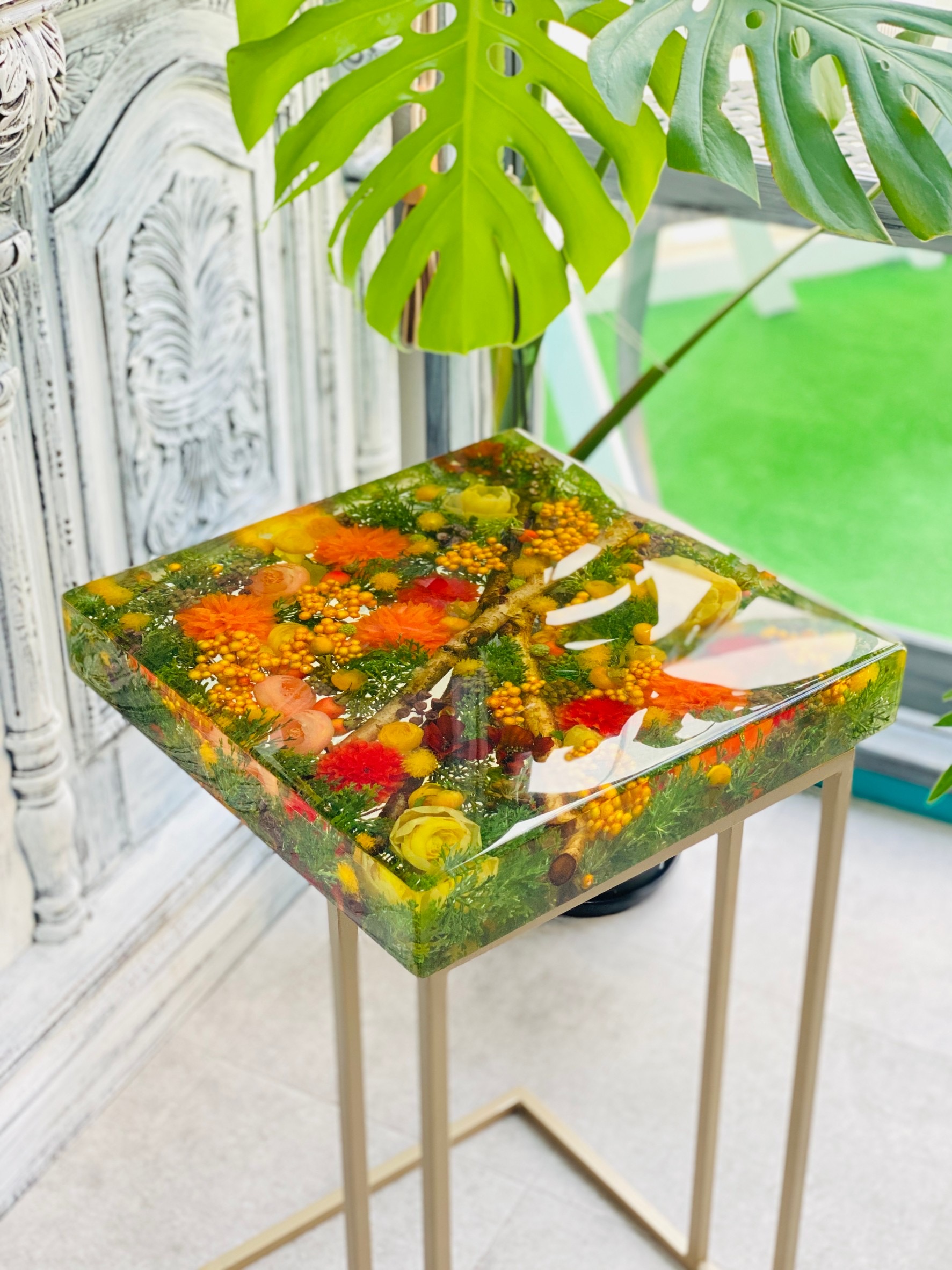 楽天市場】【レジンテーブル】フラワー サイドテーブル 35cm×35cm×H6