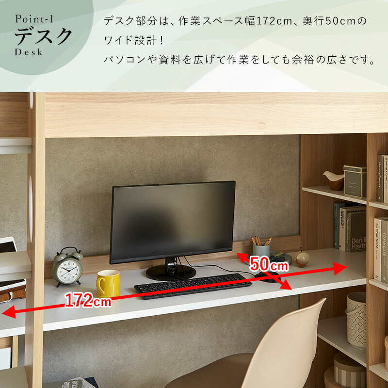 楽天市場】ロフトベッド システムベッド シングル 木製 デスク付き