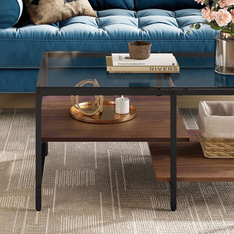 楽天市場】HOMOOI ローテーブル センターテーブル ガラス 二段収納