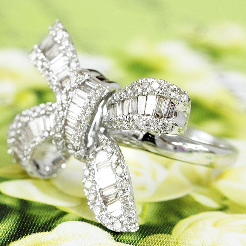 楽天市場】ダイヤモンド リング リボン K18 WG 1カラット ダイヤ 指輪