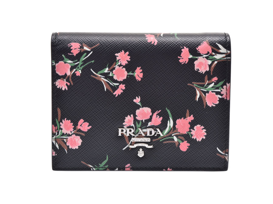 楽天市場】プラダ 二ツ折財布 黒/花柄 1MV204 レディース サフィアーノ