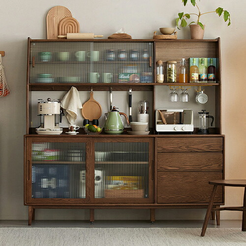 楽天市場】キャビネット 収納ラック 食器棚 ガラス戸 リビングボード