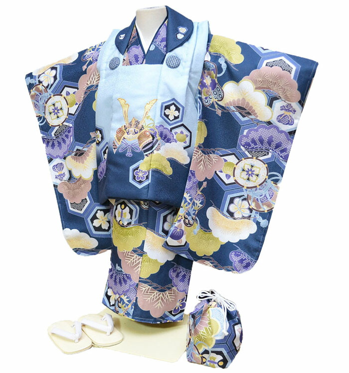 上品からし色♡七五三　3歳　男の子　フルセット　一式　正絹 3歳男の子正絹着物レンタル七五三、高級正絹着物の被布セット