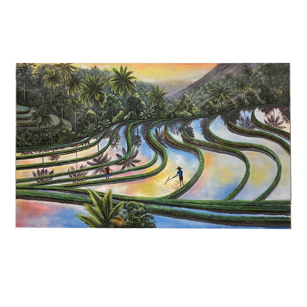 楽天市場】バリ絵画 風景画 棚田 ライステラス 夕日 フレームなし W170
