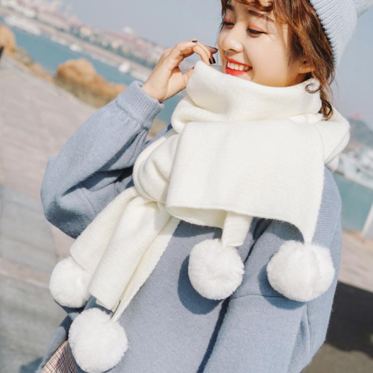 楽天市場】可愛いポンポン付き マフラー ストール レディース 学生