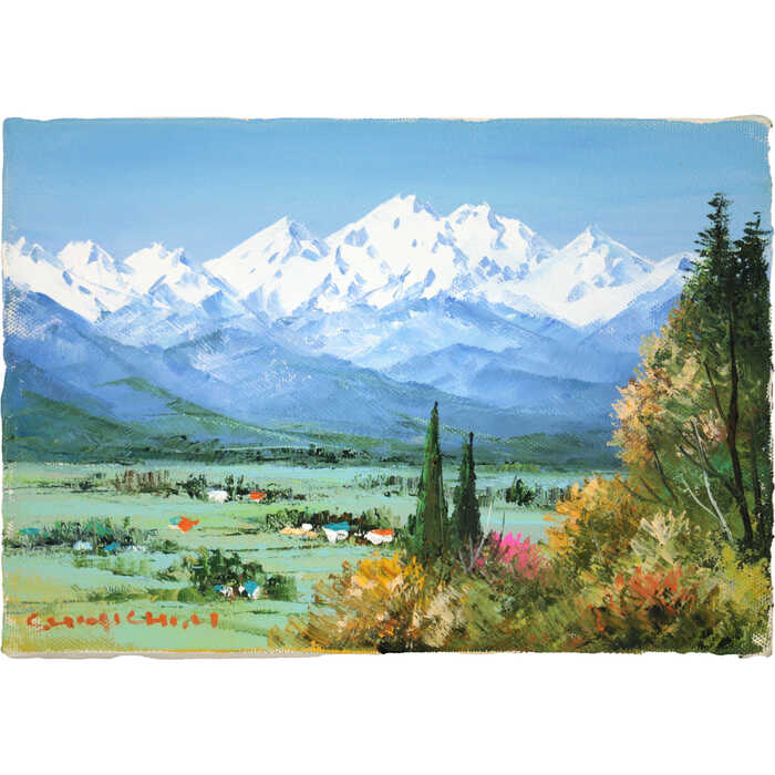 楽天市場】絵画 水口新一 油絵・油彩画 『穂高連峰』 家 山 自然 雪