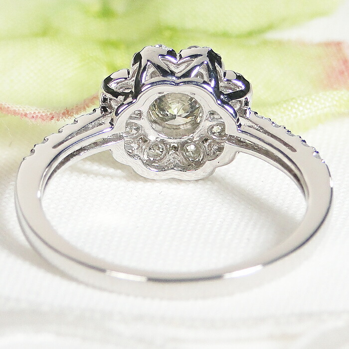 ムーンストーンとダイヤの花形リング 7号 ムーンストーンとダイヤの