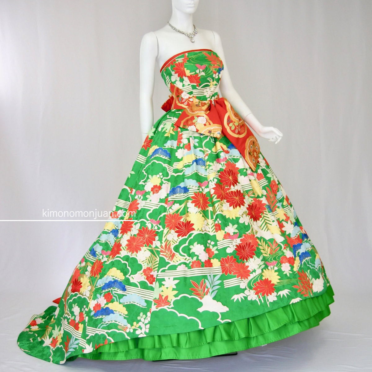 楽天市場】着物 ドレス リメイク カラードレス ウエディング 赤 緑 朱