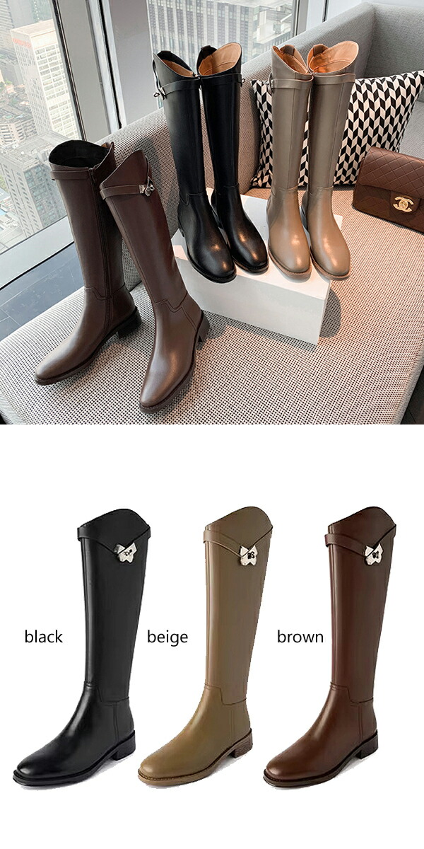 楽天市場】ロングブーツ ベルト付きロングブーツ ベルト チャンキー