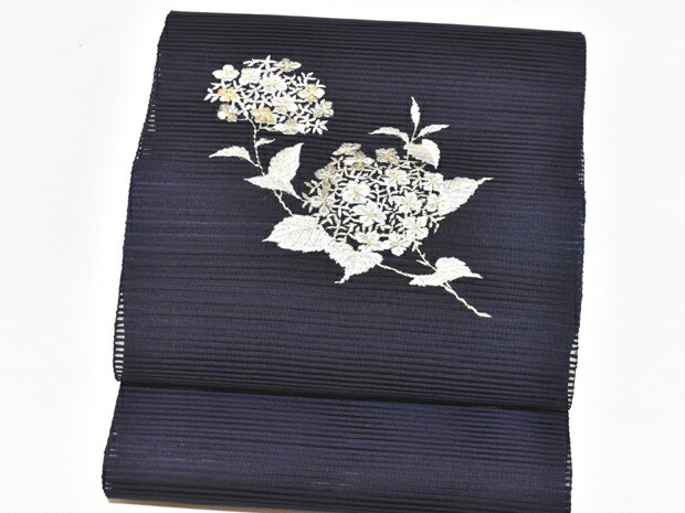 楽天市場】夏帯！手織り 絽綴れ帯 刺繍八寸名古屋帯 濃紺地【お仕立代