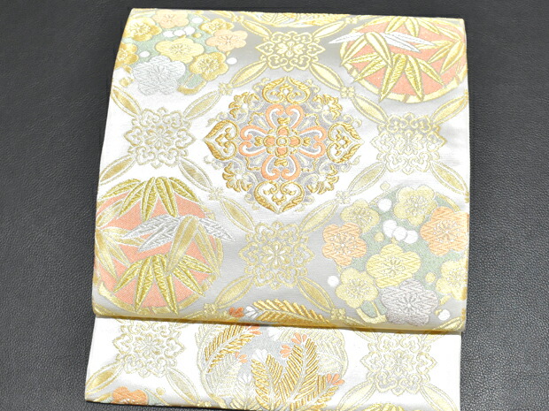 楽天市場】シルバー 西陣織 藤原謹製 正絹 高級袋帯 延寿松竹梅【お