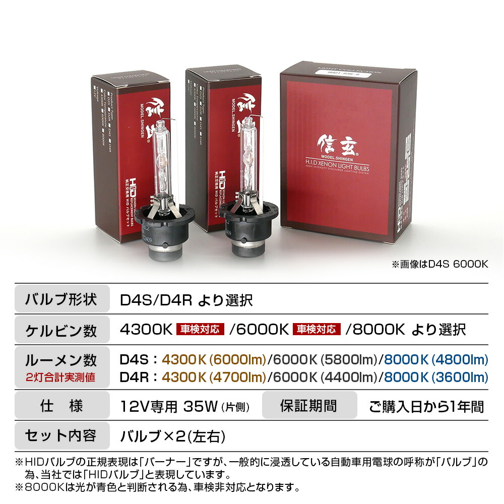 楽天市場】HID D4S D4R 4300K 6000K 8000K 選択式 モデル信玄 純正HID