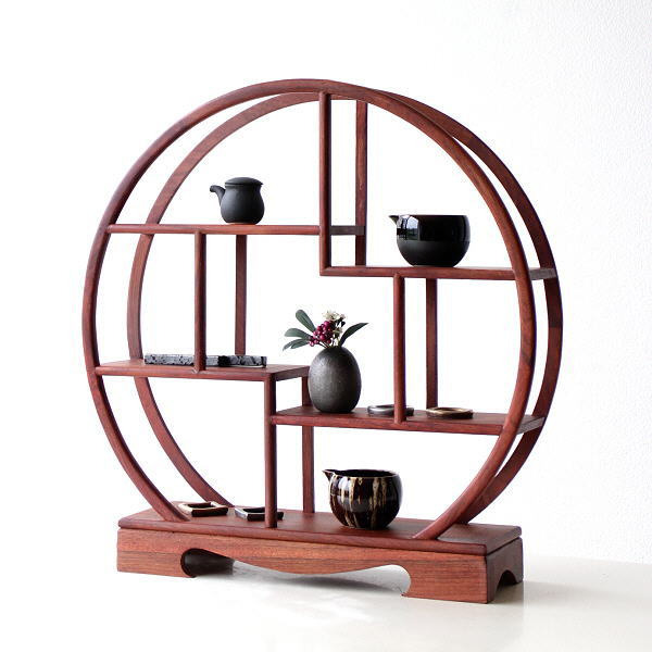 楽天市場】飾り棚 和風 和室 床の間 丸形 円形 シノワズリ 珍品棚 盆栽