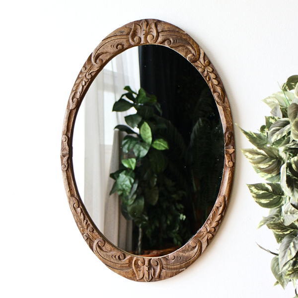 楽天市場】鏡 壁掛け 木製 ミラー 高さ70cm 楕円 彫刻 洗面 ウォール