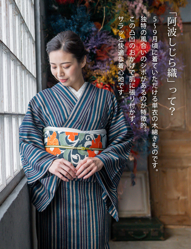 楽天市場】阿波しじら織り 木綿 着物 夏着物 浴衣 コットン着物 単衣