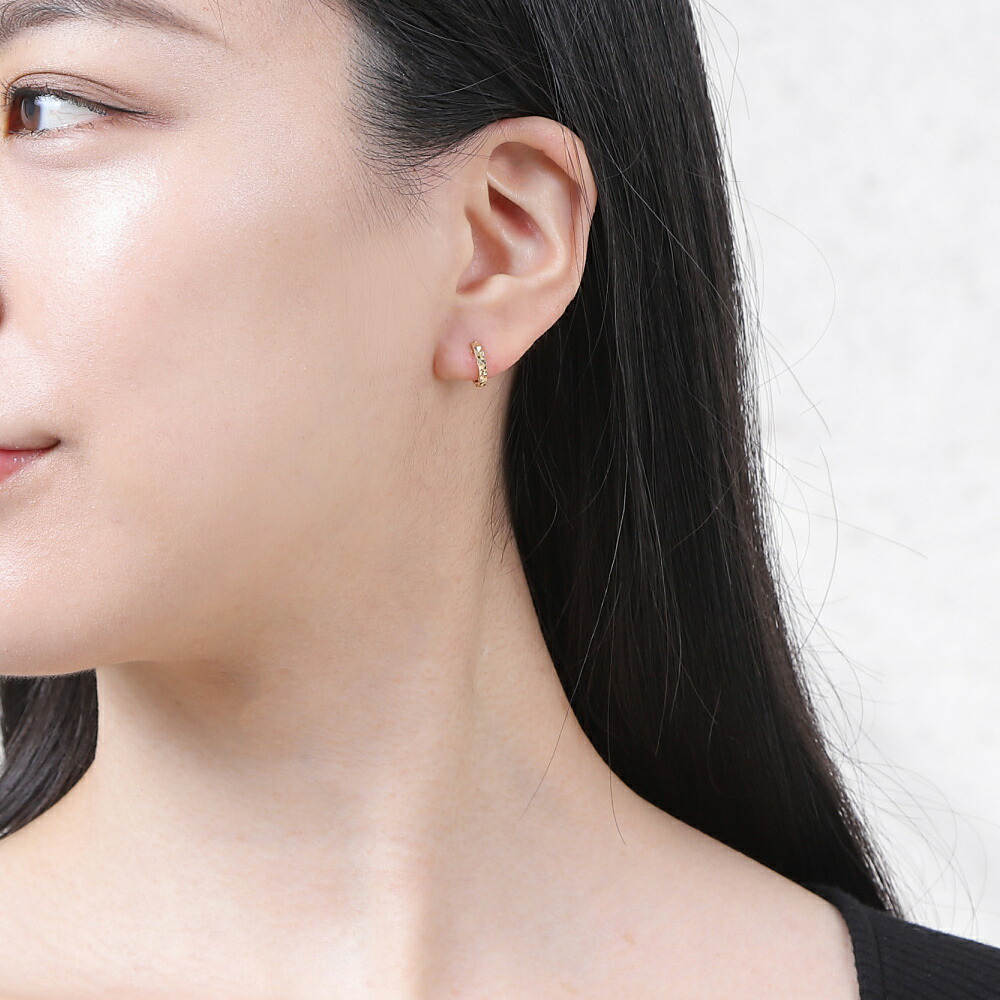 楽天市場】18金 K18 フープ ピアス ダイヤ カット 片耳 1個 サイド