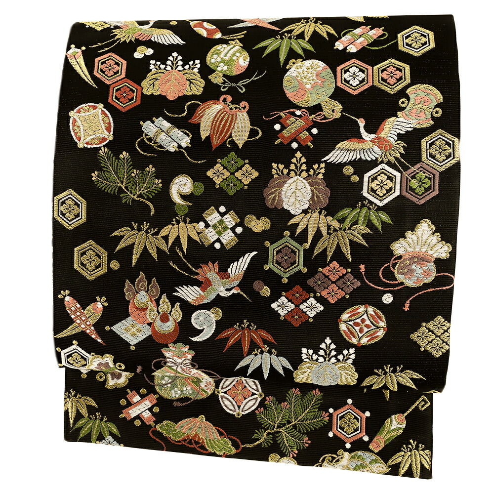 楽天市場】袋帯 正絹 西陣織 山下織物 唐織 黒地 招福宝尽くし 未