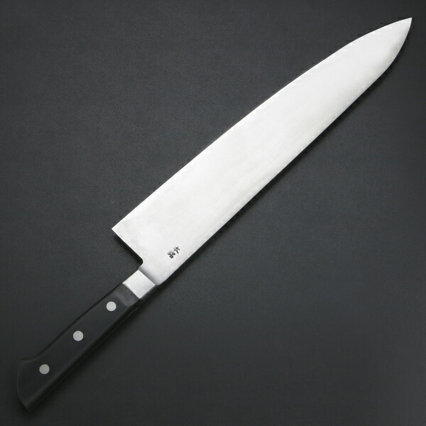 楽天市場】武蔵国光月作 牛刀 両刃 330mm全鋼 溶接手仕上げ口金付き