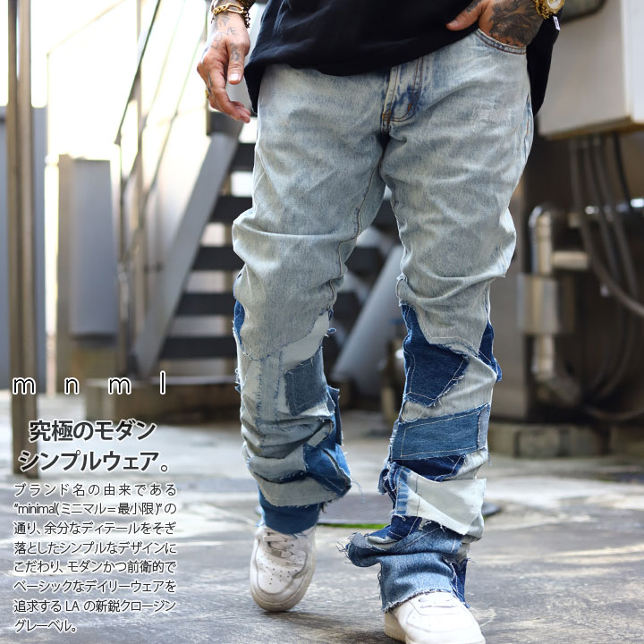 楽天市場】mnml デニム ジーンズ フレアパンツ メンズ 青 大きいサイズ