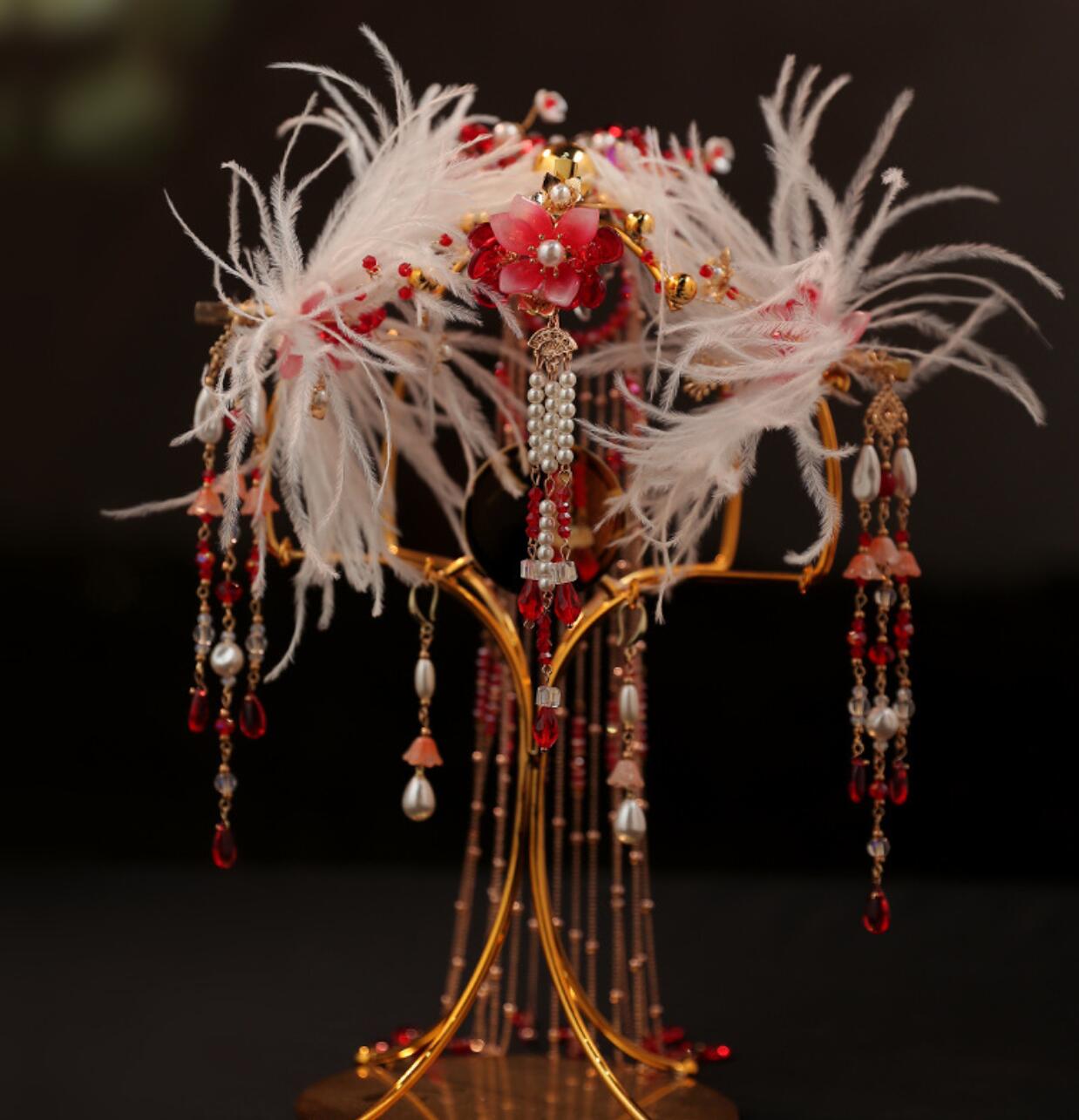 楽天市場】中華髪飾り5点セット 羽毛 羽 ヘアピン ふわふわ お姫様 花