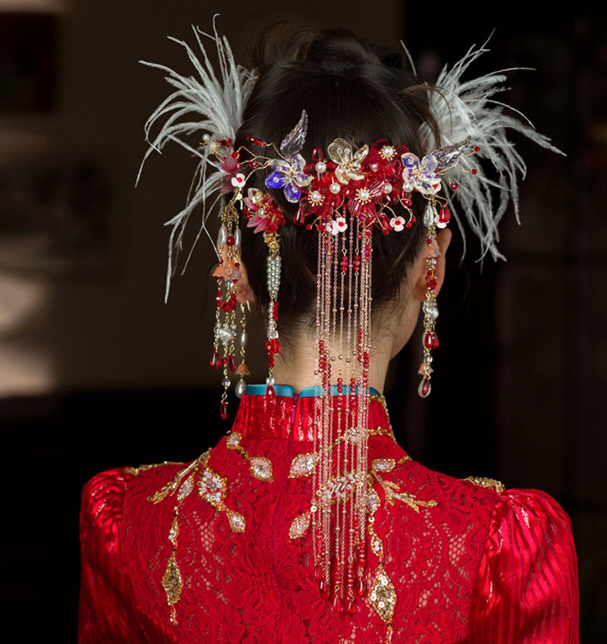 楽天市場】中華髪飾り5点セット 羽毛 羽 ヘアピン ふわふわ お姫様 花