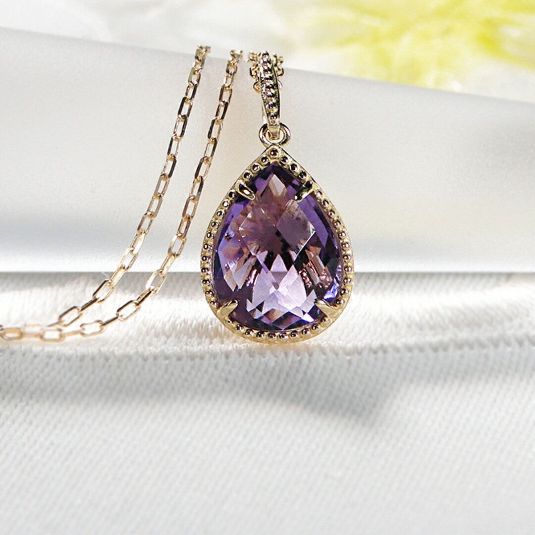 楽天市場】K18YG/PG/WG ミル打ち アメジスト ペンダント【送料無料