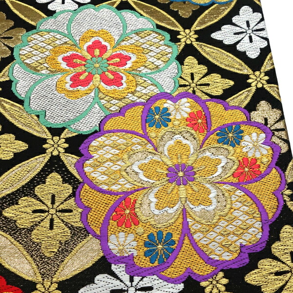 楽天市場】廣部商事 袋帯 振袖用 黒 仕立て上がり 七宝 桜 華文 菊
