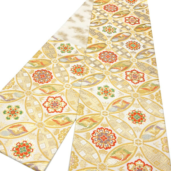 楽天市場】振袖袋帯 白 高島織物 仕立て付き 振袖用 成人式 七宝 華文