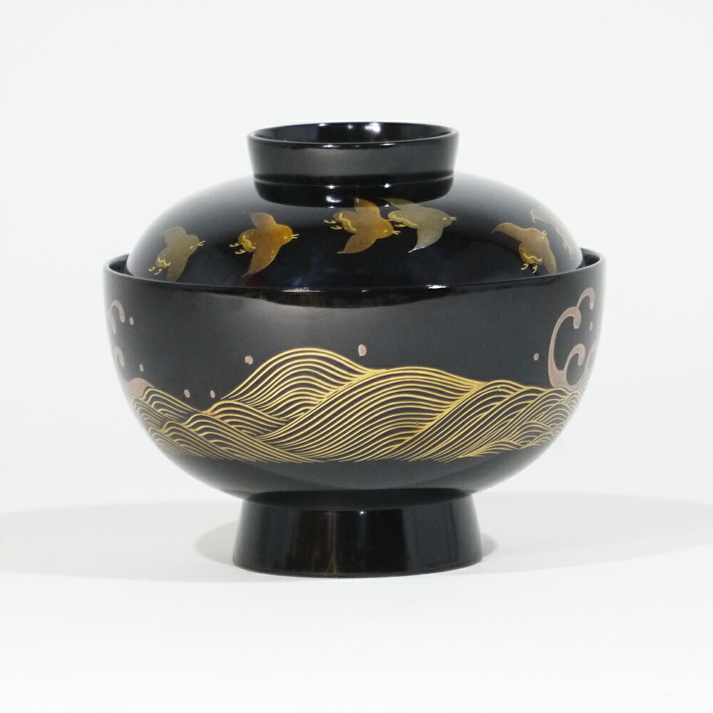 楽天市場】吸物椀 黒 波千鳥蒔絵（1客） 送料無料 日本製 吸い物椀 蓋