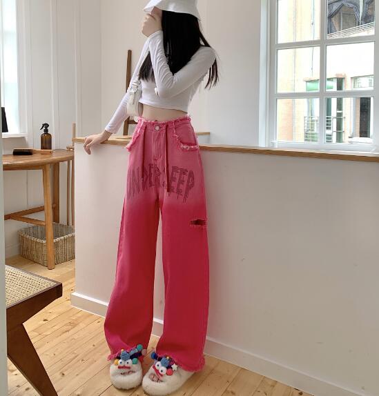 楽天市場】♪S~XL展開♪ピンク フリンジ デニム ズボン ボトムス