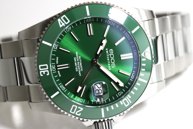 楽天市場】スイス製 EPOS エポス グリーン・ダイバー自動巻き腕時計