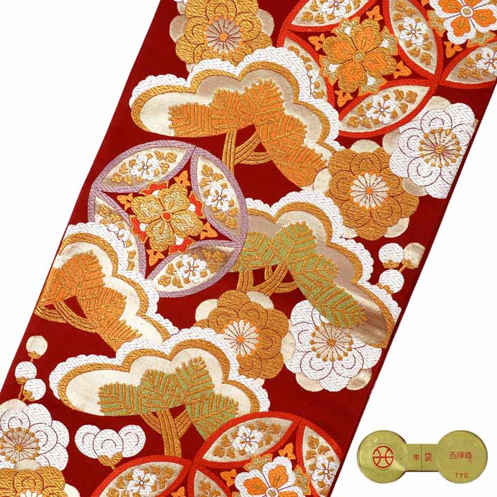 楽天市場】振袖 袋帯 単品「赤地 七宝に梅松」日本製 西陣織 西陣織