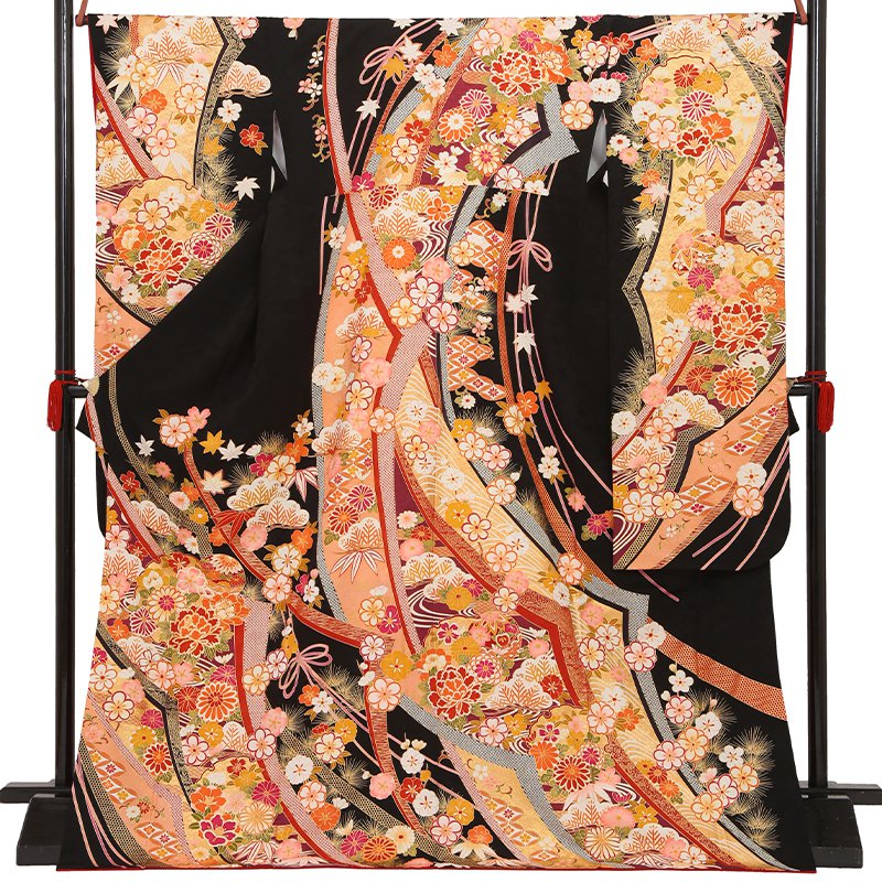 楽天市場】【成人式 振袖 レンタル】RS1449 正絹 黒 熨斗豪華古典文様