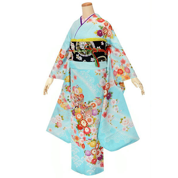 楽天市場】【成人式 振袖 レンタル】RS1541 正絹 水色 御所車花フル