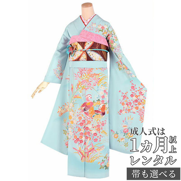 楽天市場】【成人式 振袖 レンタル】RS1568 正絹 水色 加賀友禅 鴛鴦