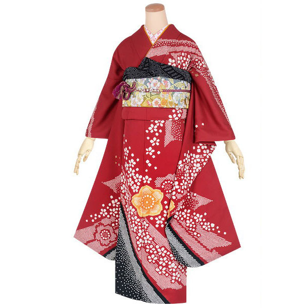 楽天市場】【成人式 振袖 レンタル】RS1661 正絹 赤 絞り染め 桜文フル