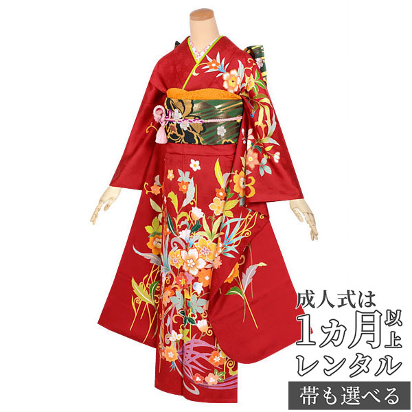 楽天市場】【成人式 振袖 レンタル】RS1659 正絹 赤 モダン花文様（絹