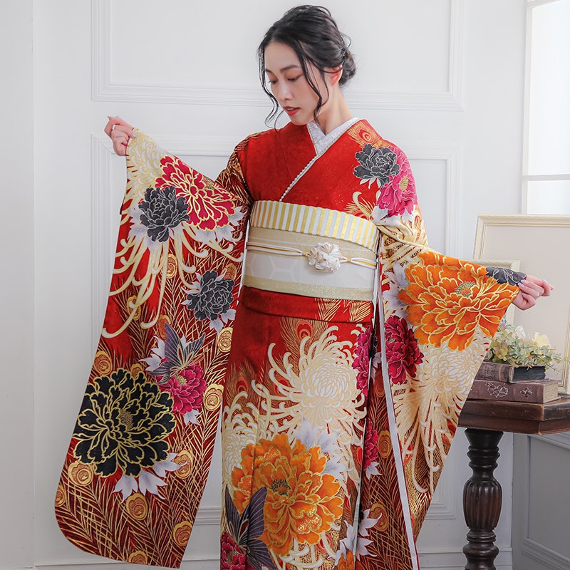 楽天市場】【成人式 振袖 レンタル】RS1083 正絹 赤 牡丹に乱菊 MURUA